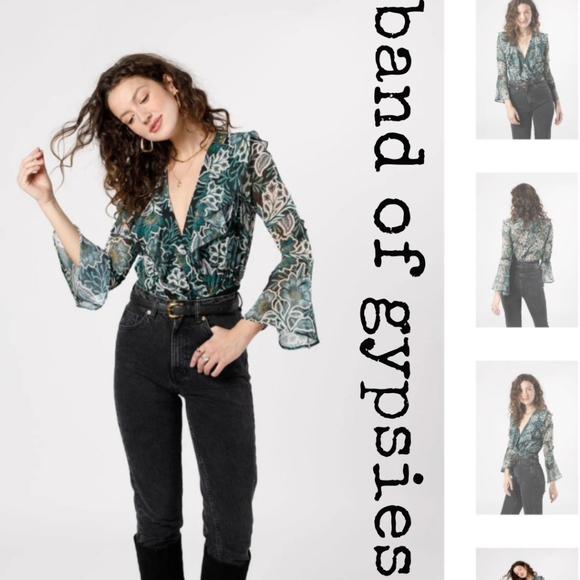 BONNIE EMERALD FLORAL LONG SLEEVE BODYSUIT - Picture 2 of 4